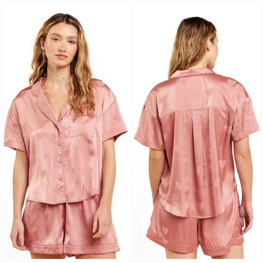 Nuuds Women's Pink Satin Pajama Set